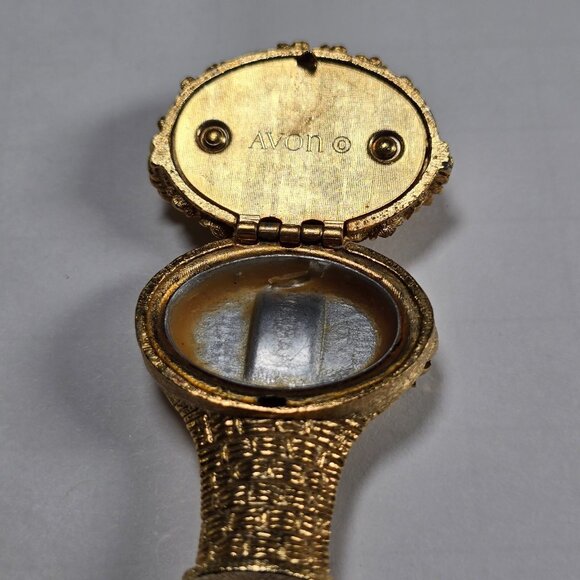 Avon Flower Basket Brooch Solid Perfume Locket Pin Signed Gold Toned Vintage 70s - Picture 6 of 10